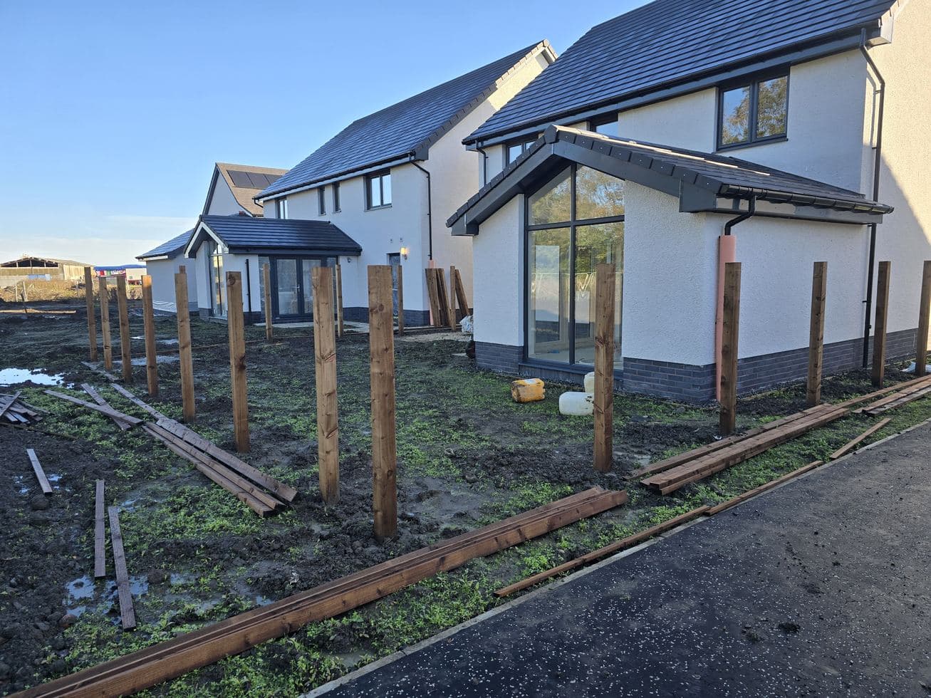 Timber posts in on an East Calder new-build plot